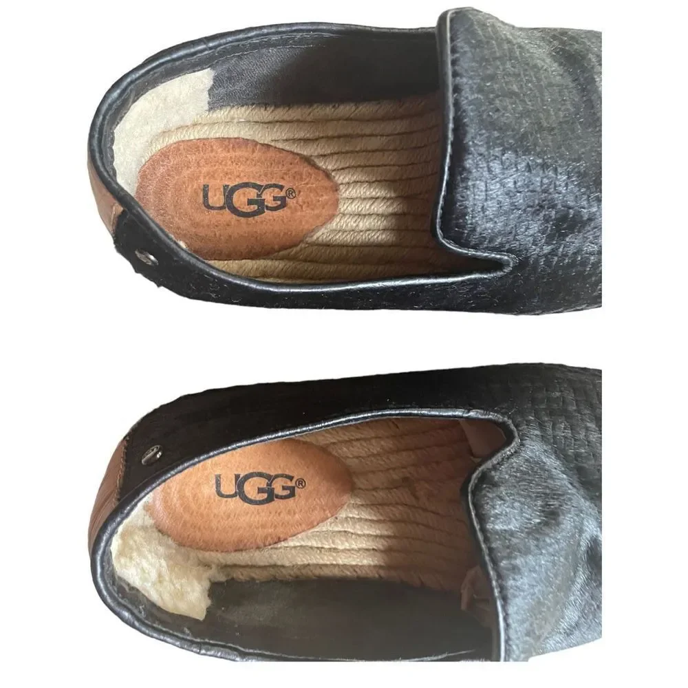 Ugg Black Calf Hair Sandrinne Espadrilles Flats Sz 7​​​​ - Picture 8 of 10
